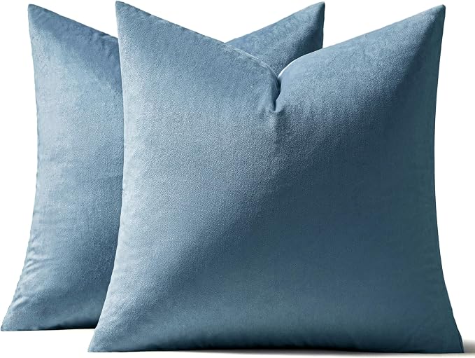MIULEE Velvet Throw Pillow Covers 16x16 Inch Pack of 2 Blue Gray | Soft Solid Small Decorative Pillow Covers, Modern Luxury Home Decor, for Couch Chair Sofa Bedroom Livingroom Car