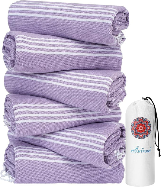 Antfuny 6 Packs Turkish Beach Towels Yoga Blanket Gym Workout Towel Mens Birthday Gift Ideas for Father Day Dad Husband Brother Uncle Son Daughter Boyfriend Male Boss Grandpa Him Appreciation Purple