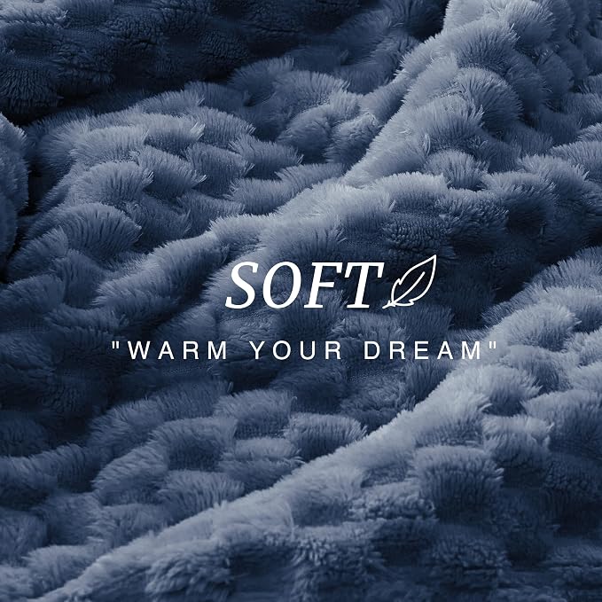EXQ Home Gentle Soft Fleece Throw Blanket – Cozy Lightweight 3D Imitation Turtle Shell Jacquard Blanket for Couch Bed – All-Season Warm Fuzzy Flannel Blanket for Women Mom Her Gifts(60"x80",Navy Blue)