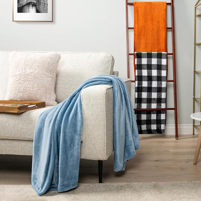 PAVILIA Black and White Buffalo Plaid Fleece Throw Blanket for Couch, Soft Checkered Flannel Blanket for Sofa, Plaid Christmas Couch Throw Bed, Warm Cozy Decorative Blanket Fall Decor Gift, 50x60