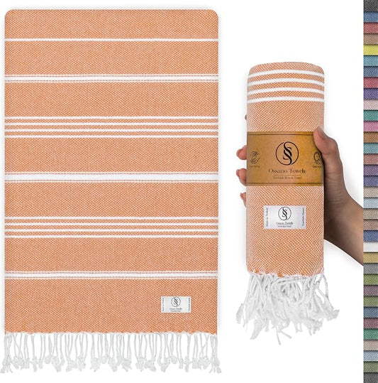 Ossano Turkish Beach Towel Quick Dry & Lightweight Extra Large (39" x 71") - Decorative, Versatile and Functional as Yoga Mat, Picnic Blanket, Travel Blanket, Gym, Camping and Bath Towels - Salmon