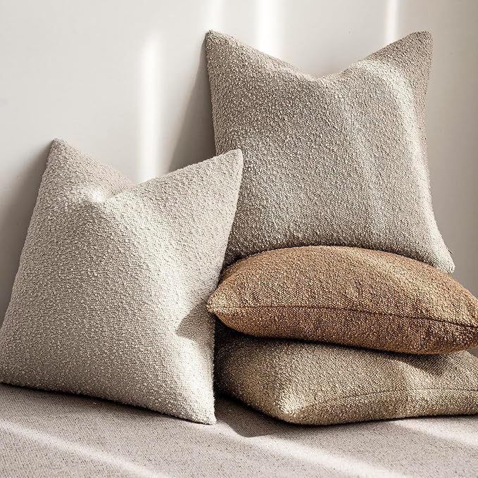 Foindtower Pack of 2, 20 x 20 Inch, Decorative Textured Boucle Throw Pillow Covers Accent Solid Pillow Cases Cozy Soft Couch Cushion Case for Chair Sofa Bedroom Living Room Home Decor, Oatmeal