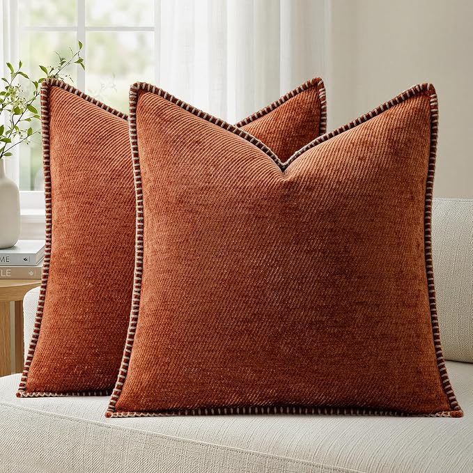 a moment Fall Decorative Throw Pillow Covers Pack of 2,22x22 Inch Crafted Border Rust