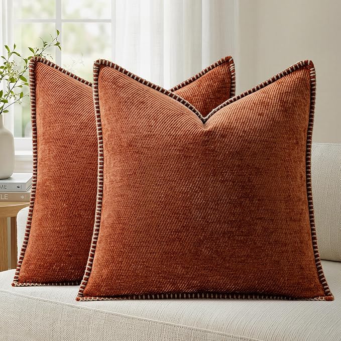 a moment Fall Decorative Throw Pillow Covers Pack of 2,24x24 Inch Crafted Border Rust