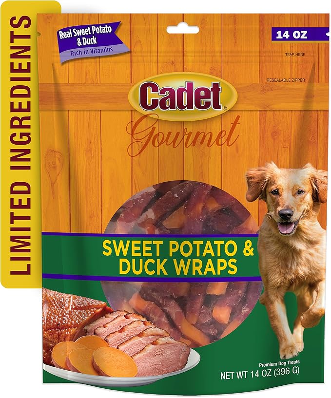 Cadet Gourmet Sweet Potato & Duck Wrapped Biscuits Dog Treats, 14 oz | Real sweet potato & duck, dog treats wraps, crunchy healthy dog treats, great for training, for small & large breeds