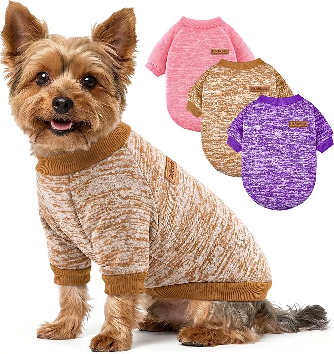 3 Pack Dog Sweaters for Small Dogs Girl Boy Winter Fleece Clothes Warm Soft Dog Sweatshirt Outfit for Dogs Cats Pet Apparel