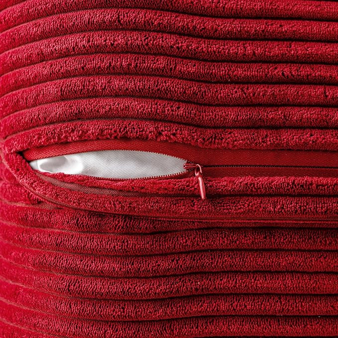 MIULEE Decorative Lumbar Throw Pillow Covers 12x20 Inch Red 2 Pack | Boho Broadside Striped Patchwork Pillow Covers, Soft Corduroy Cushion Cases, For Couch Sofa Bed Livingroom Home Decor