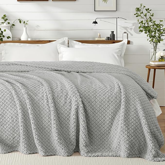 Exclusivo Mezcla Soft Fleece Twin Size Blanket for Bed, Light Grey | Jacquard Lightweight Cozy Bed Blanket, Breathable Decorative Fuzzy Textured All Season Use, 60x80 Inches