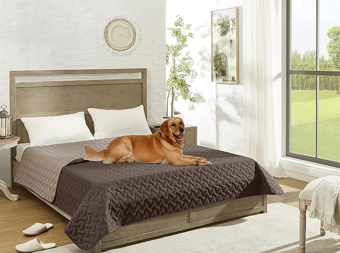 gogobunny 100% Double Sided Waterproof Dog Blanket Soft Pet Bed Cover Reversible Protect Furniture Couch Sofa Car for Puppy Cat Kids (Dark Chocolate/Light Chocolate, 82x82 Inch (Pack of 1))