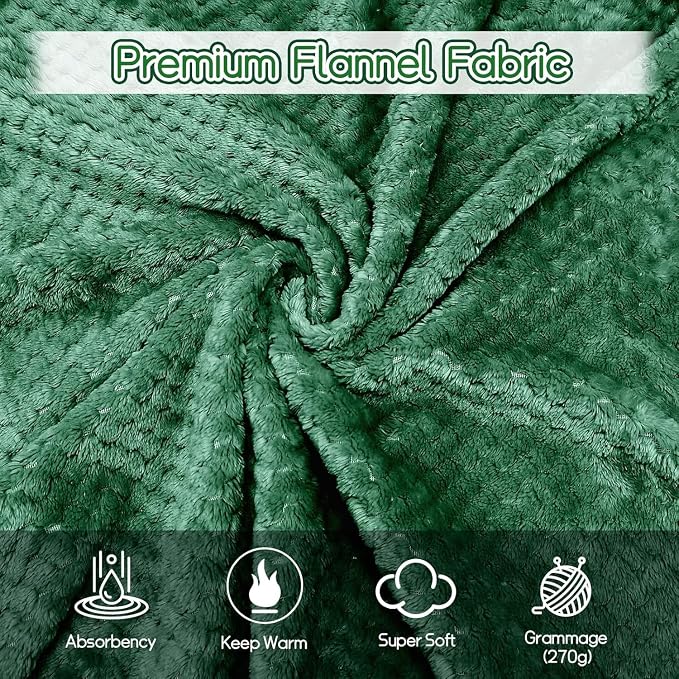 4 Pack Fleece Throw Blankets 50x60 Inches - Oeko-Tex Certified 100, 270 GSM Ultra Soft Plush for Bed, Couch and Cozy Gifts. 3D Waffle Texture, No Shedding No Pilling All Season (Green)