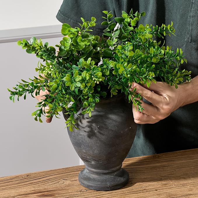 PORCER Ceramic Rustic Flower Vase with Handles, 8.36 Inch Tall Vintage Pottery Home Decor, Farmhouse Terracotta Vase for Living Room, Table, Shelf, Mantel Decoration, Farmhouse- Black Bronze