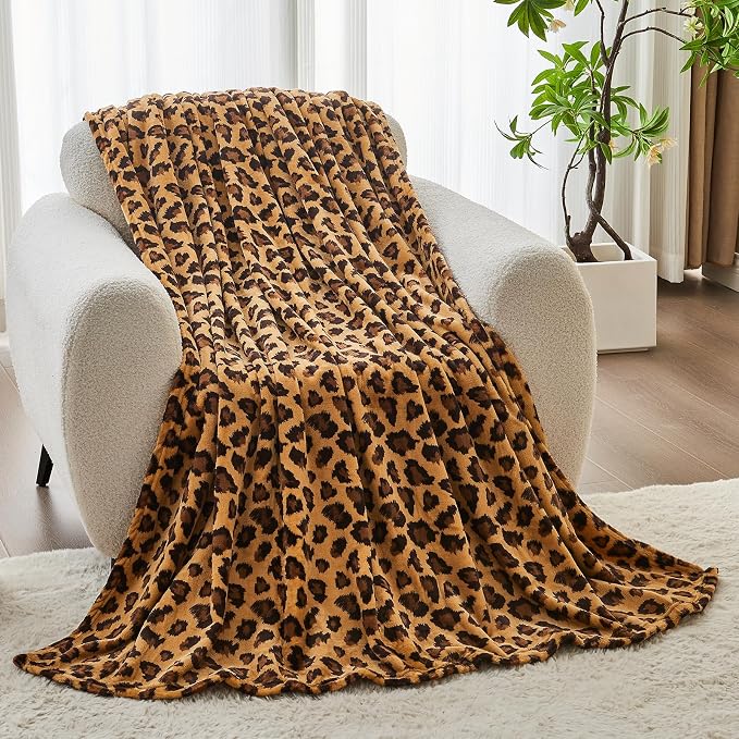 Leopard Print Throw Blanket 300GSM Thick Soft Fuzzy Cheetah Print Blanket Room Decor for Bed Couch Sofa - 60"x80", Dark Brown