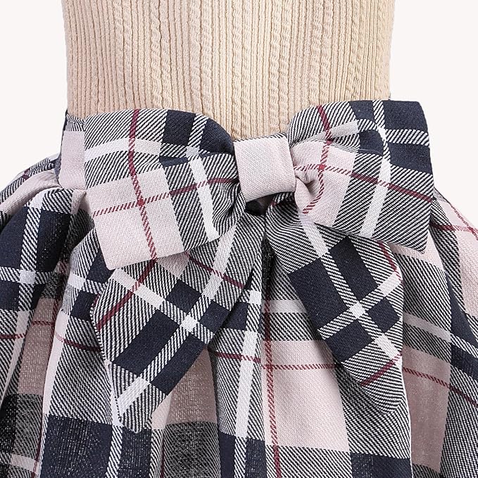 PUPTECK Cute Soft Plaid Dog Dress with Bow Puppy Skirt Clothes, Beige S | Breathable Lightweight Adorable Puppy Doggie Pet Clothes Outfits Apparel Costume for Small Medium Large Dogs Girl