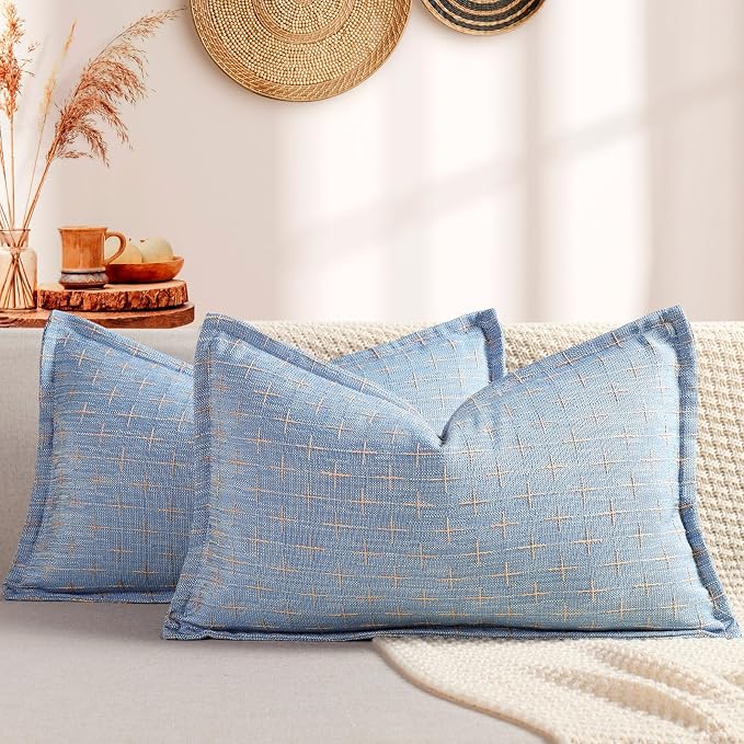 12x20 Pillow Covers Set of 2 Soft Polyester Textured Pillow Covers with Stylish Flange Edge Cozy Farmhouse Throw Pillows for Couch Bed Sofa Living Room