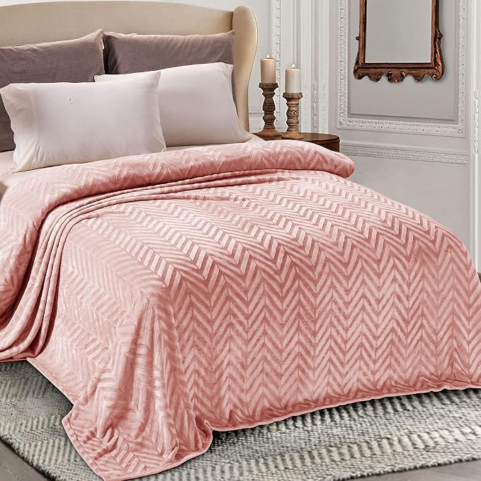 Whale Flotilla Flannel Fleece Fall Bed Blanket Twin Size, Pink | Lightweight Breathable Soft Bedspread, Plush Fluffy Coverlet Chevron Design Decorative Blanket for Home Life, 60x80 Inch