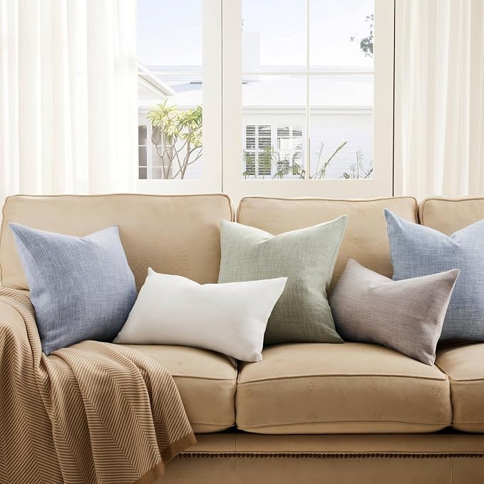 Rustic Linen Lumbar Pillow Covers Set of 2, Taupe 12x20in | Textured Pillow Case, Rustic Cotton Linen Fabric, Modern Farmhouse Cushion Covers for Sofa Bed Living Room Home Decor