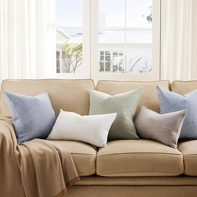 Rustic Linen Throw Pillow Covers Set of 2, Blue 16x16in | Textured Pillow Case, Rustic Cotton Linen Fabric, Modern Farmhouse Cushion Covers for Sofa Bed Living Room Home Decor