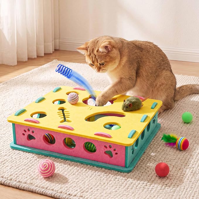 21 Pcs Interactive Cat Toys for Indoor Cats, Cat Puzzle Box with Rechargeable Automatic Ball, Hanging Toy, Plush Mice and Balls 3-in-1 Kitten Toys for Indoor Bored Kittens