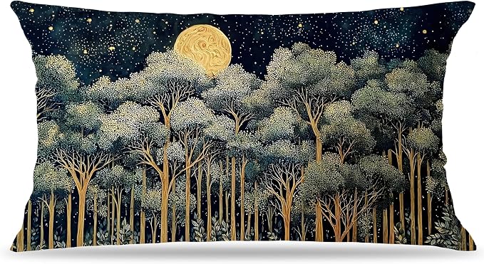Rustic William Morris Night Forest Green Moon Decor Pillow Covers 20x12,Vintage Botanical Nature Landscape Decorative Throw Pillow Covers for Home Bedroom Living Room