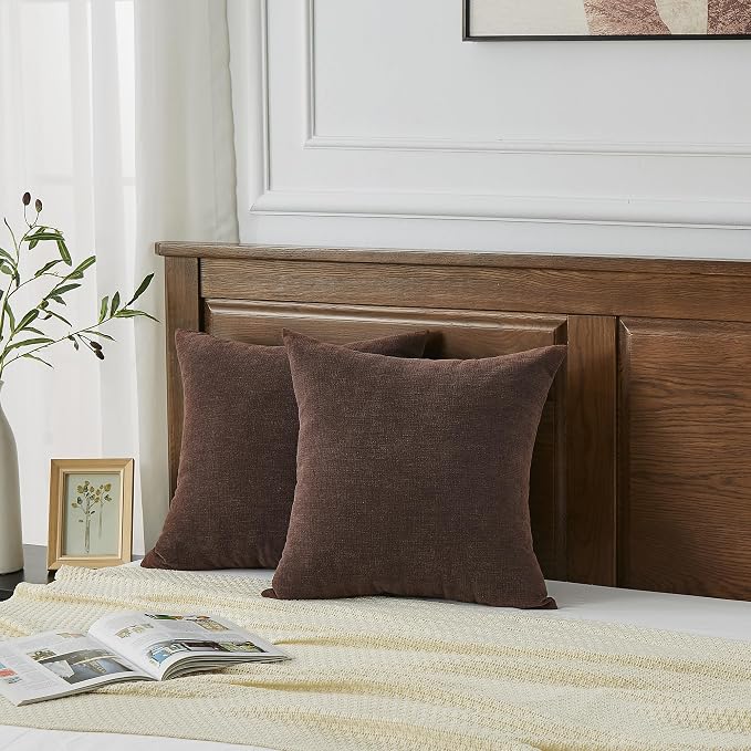 GAWAMAY Decorative Square Throw Pillow Covers 20"x20" Inch Set of 2, Super Soft Chenille Pillows Farmhouse Fall Pillowcase for Living Room Bedroom Sofa Couch Cushion Cover Coffee 50x50cm (No Inserts)