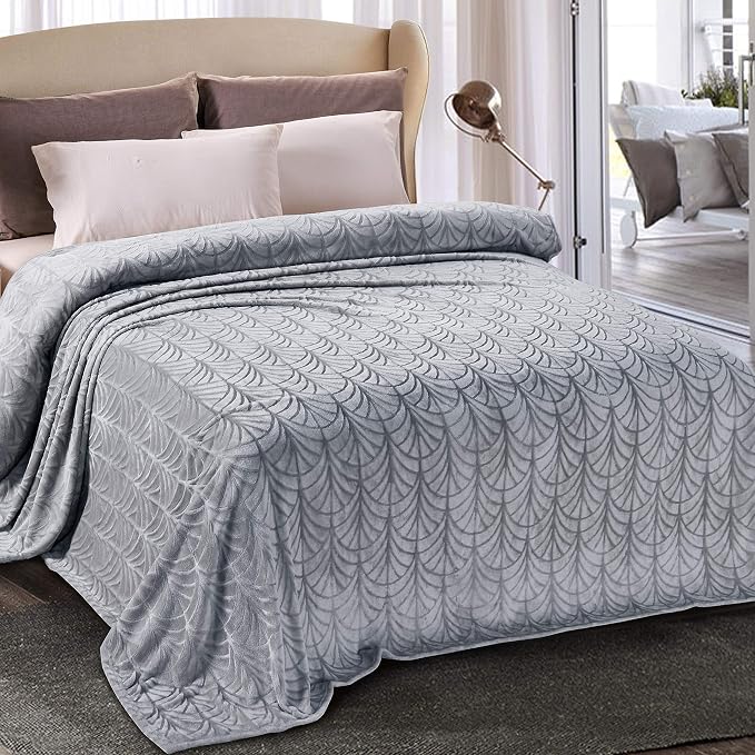 Whale Flotilla Soft Flannel Fleece Twin Size Blanket for Bed, Silver Grey | Cozy Lightweight Breathable Coverlet, Plush Fluffy Bedspread, Vintage Pattern Decorative Blanket for Dorm, All Season 60"x80"