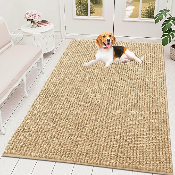OLANLY Dog Door Mat for Muddy Paws 70x46, Extra Absorbent Chenille Mud Mat | Beige, Absorbs Moisture and Dirt, Non-Slip Machine Washable Doormat, Quick-Drying Indoor Entryway Floor Mat for Dogs