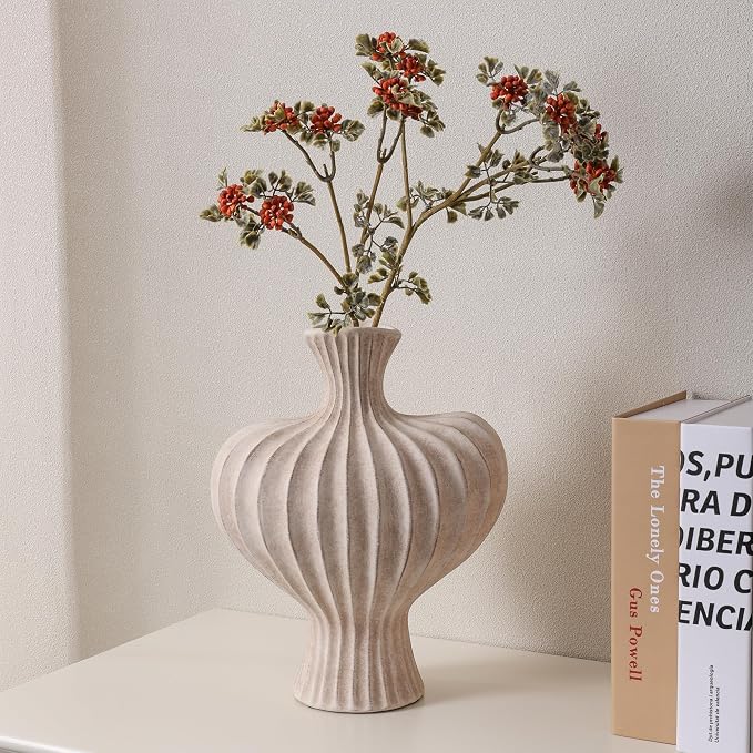Ceramic Flower Vase Home Decor, 11 in Farmhouse Table Vases Rustic Vintage Living Room Kitchen Bedroom Decorations Pottery Decorative Vases for Flowers House Shelf Office Coffee Desk Dining, Rustic