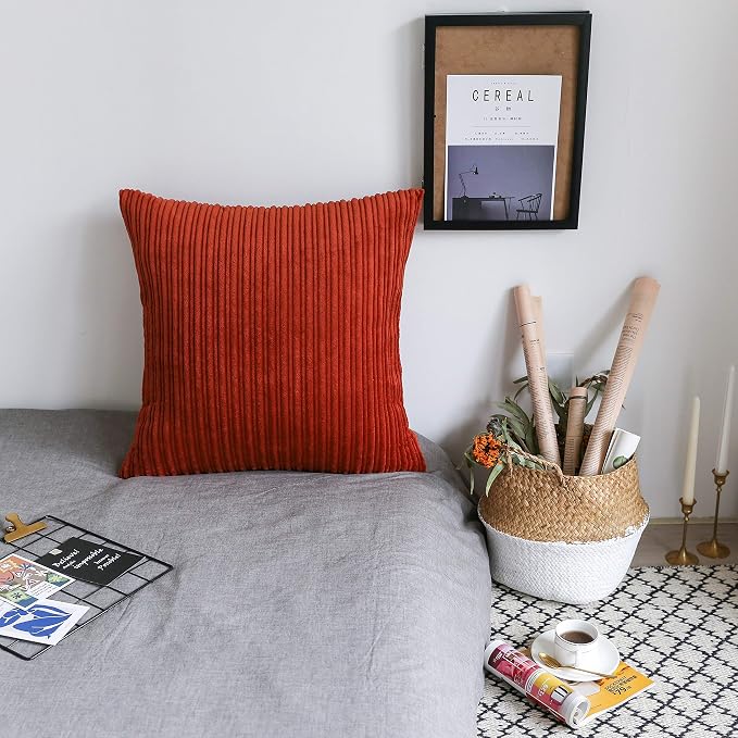 UGASA Fall Soft Velvet Solid Square Decorative Cushion Covers Handmade Pillowcase with Hidden Zipper, 1 Pack, 18x18 inch, Burnt Brick