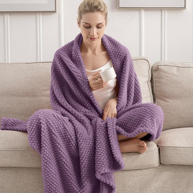 Purple 300GSM Fleece Throw Blanket for Couch Sofa Bed, 60x80 Soft Cozy Flannel Blankets, Lightweight Fuzzy Fluffy Throws for Women