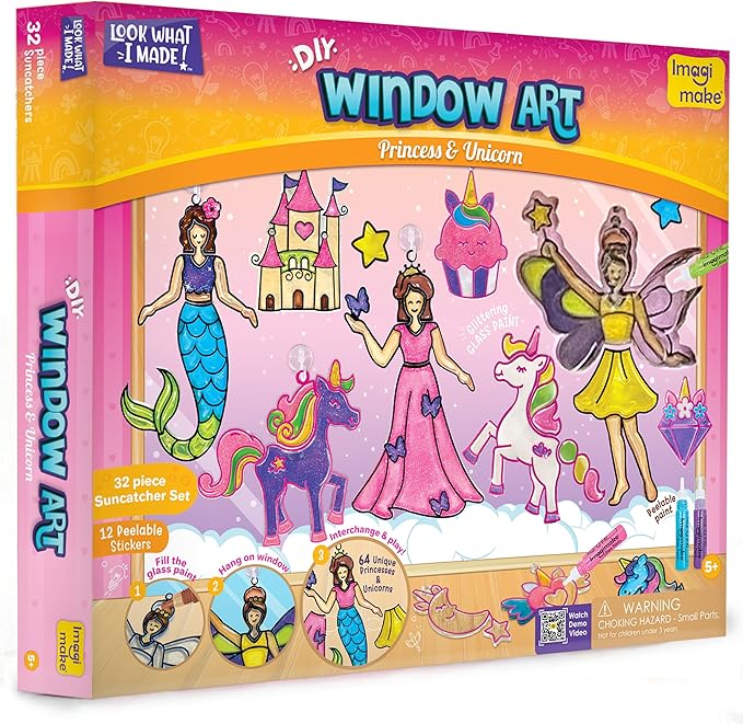 Imagimake Window Art Princess & Unicorn | Suncatcher Kit | Princess & Unicorn Toys for Girls Age 5-8 | Craft Kits for Ages 8-12 | Christmas Activities for Kids | Christmas Gifts for Girls Ages 5,6,7,8