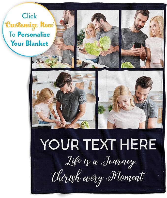 Personalized Photo & Text Blanket, Custom Picture Fleece Throw (5-Pic) | Printed in USA, ships next day, add 1-9 photos & custom text, fleece or sherpa, family keepsake gift, cozy home decor
