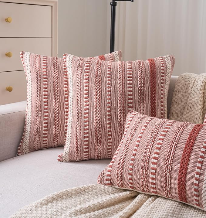 Cethom Boho Fall Throw Pillow Covers 18x18 Inch Set of 2, Farmhouse Decorative Couch Pillow Cases, Rust Accent Pillows of Bed, Sofa Bedroom Living Room Home Decor Cushion Cover