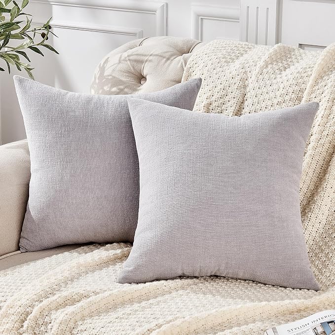 GAWAMAY Decorative Square Throw Pillow Covers 18"x18" Inch Set of 2, Super Soft Chenille Pillows Farmhouse Fall Pillowcase for Living Room Bedroom Sofa Couch Cushion Cover Light Grey 45x45cm