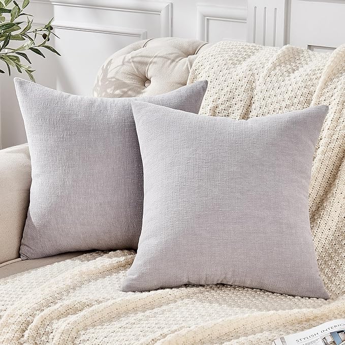 GAWAMAY Decorative Square 16x16 Inch Throw Pillow Covers Set of 2, Super Soft Chenille Pillows Farmhouse Fall Pillowcase for Living Room Bedroom Sofa Couch Cushion Cover Light Grey 40x40cm