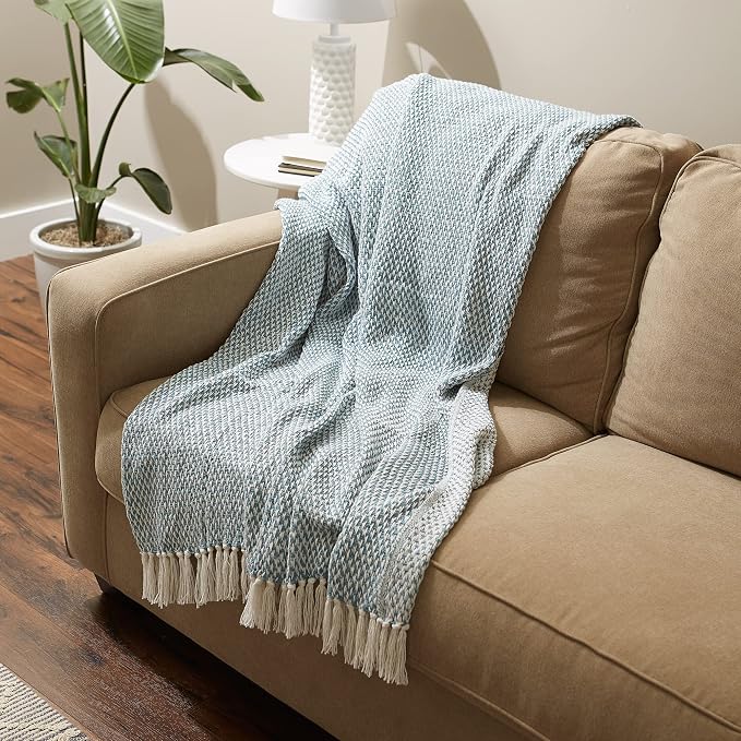 DII Woven Throw Collection 100% Cotton, Basketweave, 50x60, Storm Blue (Pack of 2)