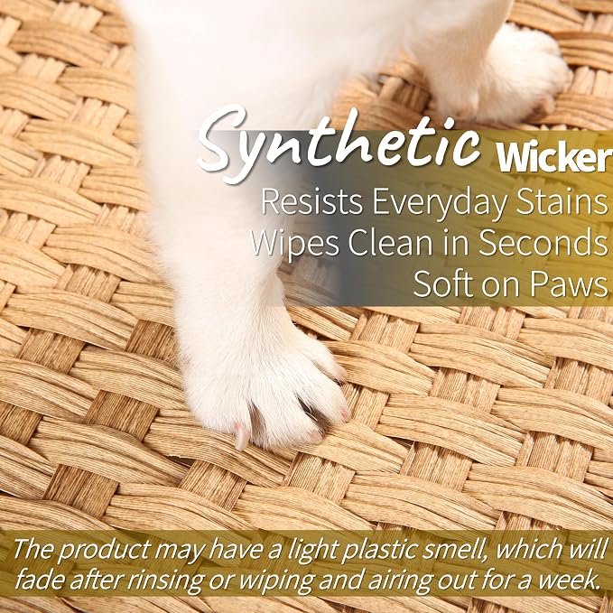 Handwoven Wicker Cat House with Peekaboo Window, for 1-2 Cats Under 20 lb | Woven wicker and raised base for airflow, cool for summer use. Natural furniture look. Rinse clean. Pop open and no assembly.