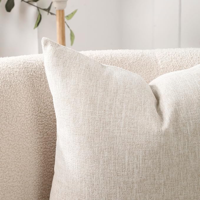 Pack of 2 Decorative Chenille Throw Pillow Covers, 24x24, Beige | Square Soft Cozy Concise Pillow Covers Modern Farmhouse Couch Cushion Cases for Sofa Bed Living Room Home Decor