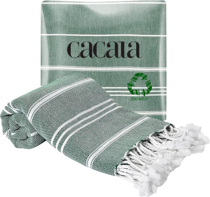 Cacala 100% Turkish Cotton Kitchen Tea Towels, Highly Absorbent Luxury Soft Quick Drying Dish Towel with Hanging Loop for Gym, Yoga, Bath, Sports, Cleaning and Kitchen (23 x 36), Army Green