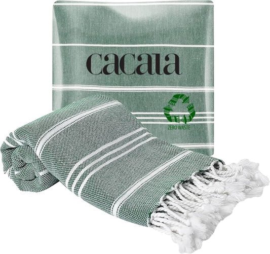 Cacala 100% Turkish Cotton Kitchen Tea Towels, Highly Absorbent Luxury Soft Quick Drying Dish Towel with Hanging Loop for Gym, Yoga, Bath, Sports, Cleaning and Kitchen (23 x 36), Army Green