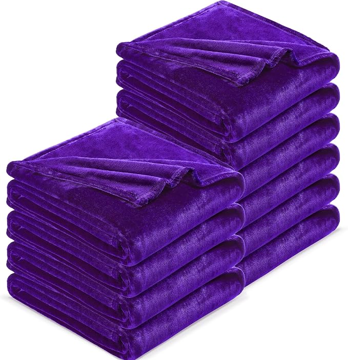 DREAMNINE Pack of 10 Soft Fuzzy Fleece Throw Blanket for Couch Sofa 50" x 60", Decorative Solid Lightweight Velvet Blankets for Chair, Cozy Accent Shaggy Plush Flannel Blanket for Bedroom, Purple