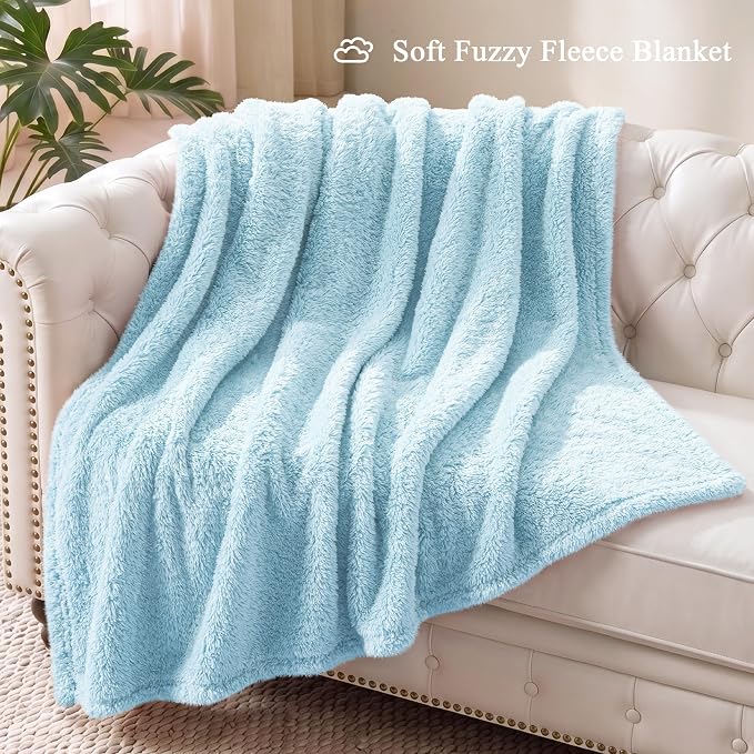 Exclusivo Mezcla Soft Plush Fleece Throws Blanket for Couch Sofa Bedroom | Lightweight Fuzzy Fluffy Blanket for All Seasons, Cozy Velvet Throws for Women Men, Machine Washable, 50"x60", Light Blue
