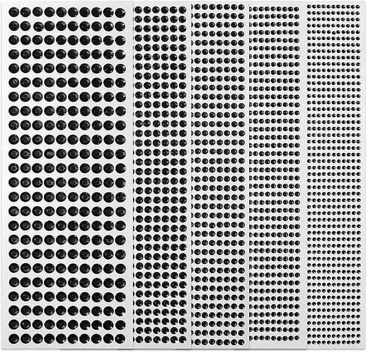 3555pcs Self Adhesive Face Gems for Makeup, Festival Jewels, Hair Gems, Rhinestone Stickers for Face, Eye, Makeup, Nail, Body, Crafts 5sheets (black-3/4/5/6/8mm)