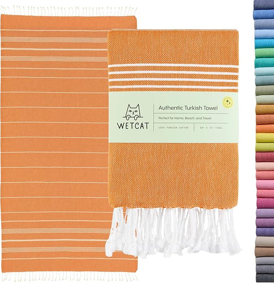 WETCAT Turkish Beach Towel Oversized (38"x71") 100% Turkish Cotton, Made in Turkey - Sand Free, Extra Large, Ultra Soft, Quick Drying, Compact & Lightweight for Travel - Burnt Orange