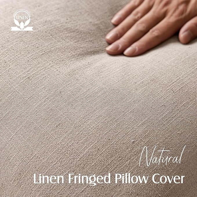Foindtower Set of 2 Decorative Linen Fringe Lumbar Throw Pillow Covers Farmhouse Cushion Cover with Tassels Accent Pillowcase for Couch Sofa Bed Living Room Home Decor,12×20 Inch,Natural Linen