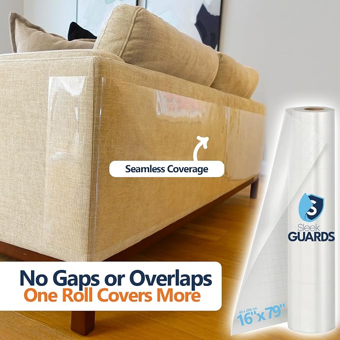 Cat Scratch Furniture Protector Roll, 16"x79" Couch Protector from Cat Claws, Custom-Cut Clear Anti-Scratch Tape for Sofa Corner & Door, No Residue Cuttable Cat Deterrent