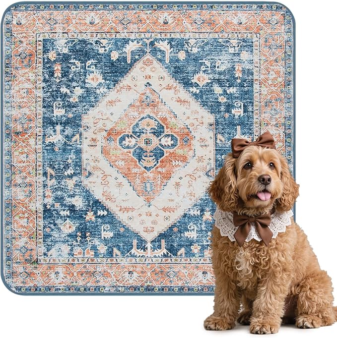 Lahome Extra-Large Washable Dog Pee Pads (72"x72") - Super Absorbent & Waterproof - Leakproof Reusable Mat for Playpens, Beds & Whelping , Convenient Cleanup,Beige Blue