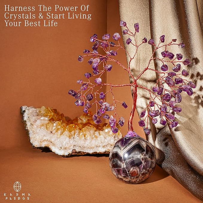 Amethyst Crystal Tree of Life Birthday Gifts for Women, Handmade Home Decor, Office, Room Decoration, Reiki Healing Crystal Chakra Tree for Money, Positivity, Good Luck Gifts for Her, Mom & Dad