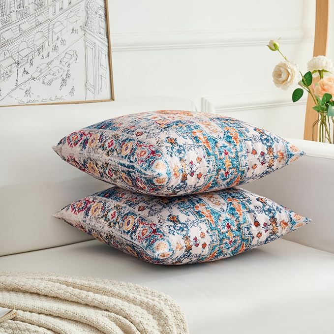 Boho Throw Pillow Covers 24x24 inch Set of 2,Boho Vintage Carpet Pattern Antique Ethnic Decor Double Sided Pattern Cushion Cover Soft Pillow Case Living Sofa Room Bed Square Pillow Cover