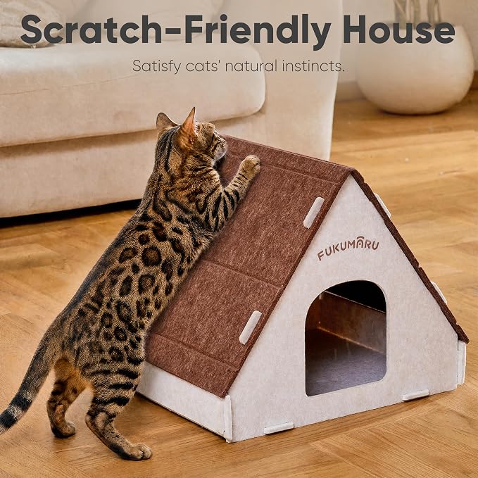 FUKUMARU Cat House Cave Bed for Indoor Cats, Large Warm Felt Cat Hideaway | Scratch-Resistant Cat Cave, Kitten Hideaway for Timid Cat & Small Pet, Modern Sturdy Cats House Condo, Easy to Assemble
