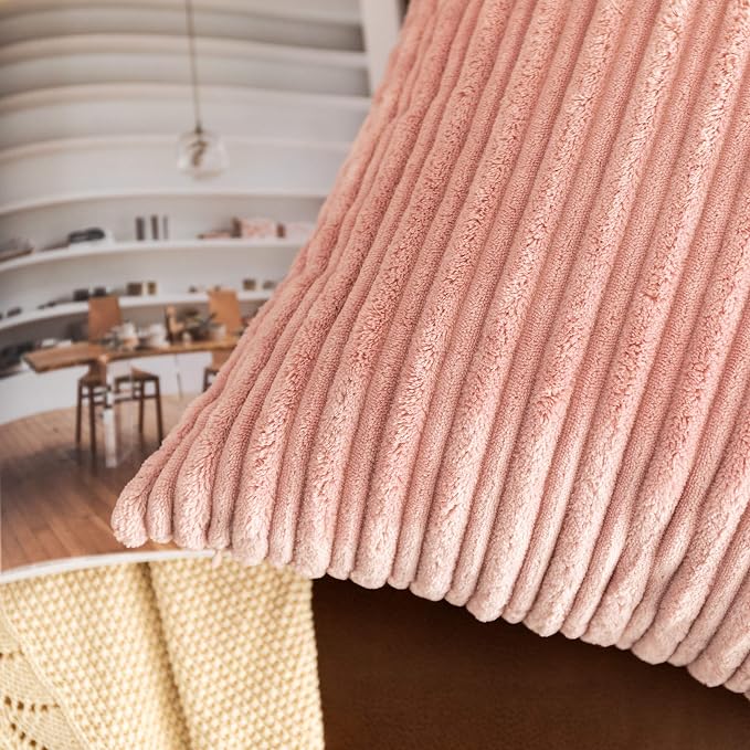 UGASA Velvet Pillow Covers Striped Soft Textured Throw Cushion Cases Pack of 2 Valentines Day Accent Corduroy Lumbar Pillowcases with Hidden Zipper for Home Decor Indoor 12"x20", Baby Pink